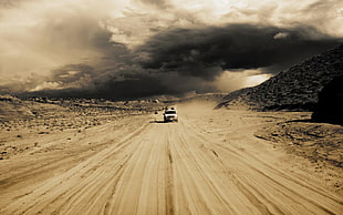 white vehicle, desert, sand, car, vehicle