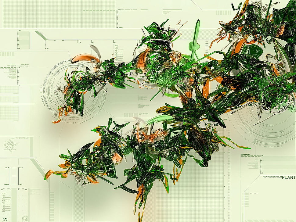 green and orange garland, abstract, 3D, shapes, digital art HD wallpaper