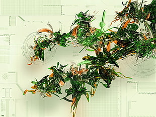 green and orange garland, abstract, 3D, shapes, digital art