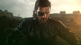 man wearing black leather bikers jacket digital wallpaper, Metal Gear Solid V: The Phantom Pain, Big Boss, video games, Metal Gear Solid 