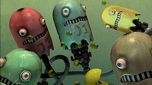 assorted-color robot head digital wallpaper, digital art, video games, CGI, Pacman