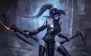 female character holding weapon illustration, anime, anime girls, League of Legends, Akali(League of Legends)