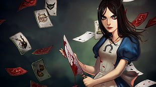 female anime character holding knife HD wallpaper