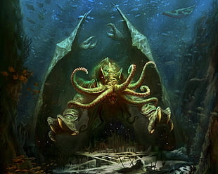 kraken illustration, Cthulhu, H. P. Lovecraft