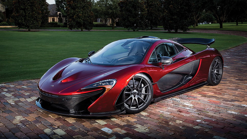 red and black sports coupe, vehicle, sports car, McLaren, McLaren P1 HD wallpaper