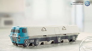 white and blue truck toy, artwork, Volkswagen, vehicle, commercial