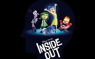 Disney Pixar Inside Out poster, Disney, Pixar Animation Studios, animation, black