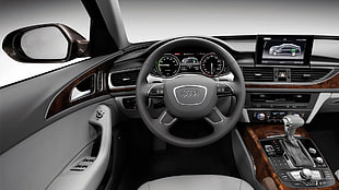 black Audi car steering wheel, Audi A6, car, vehicle interiors, car interior HD wallpaper