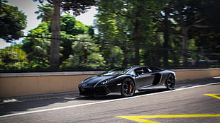 black sports car, Lamborghini Aventador, car