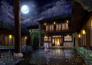anime character illustration, dress, Kishin Sagume, landscape, Touhou