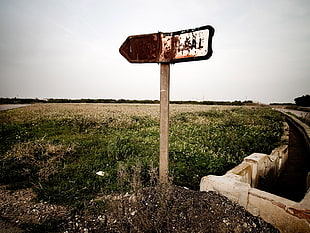 brown arrow signage near green grass under white clouds during daytime