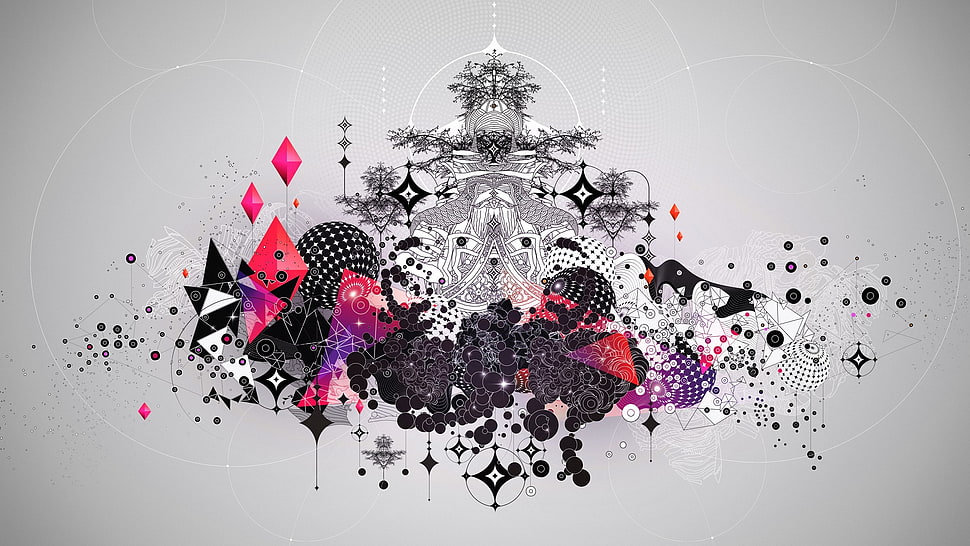 gray, black, red, and purple abstract graphics HD wallpaper