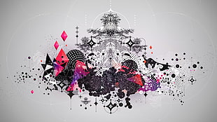 gray, black, red, and purple abstract graphics