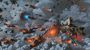 battleship illustration, artwork, digital art, steampunk, naval battles