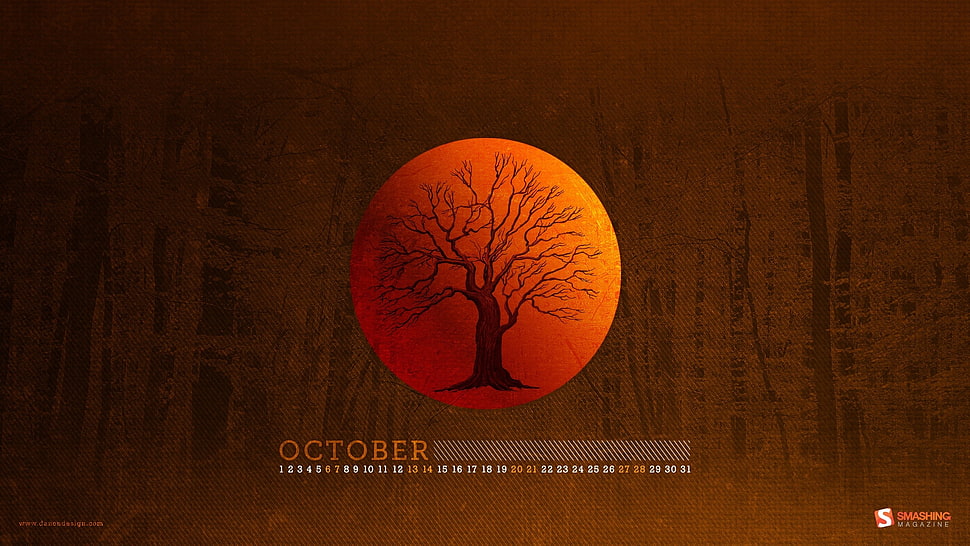 October text with tree life digital wallpaper, trees, october, calendar, Smashing Magazine HD wallpaper
