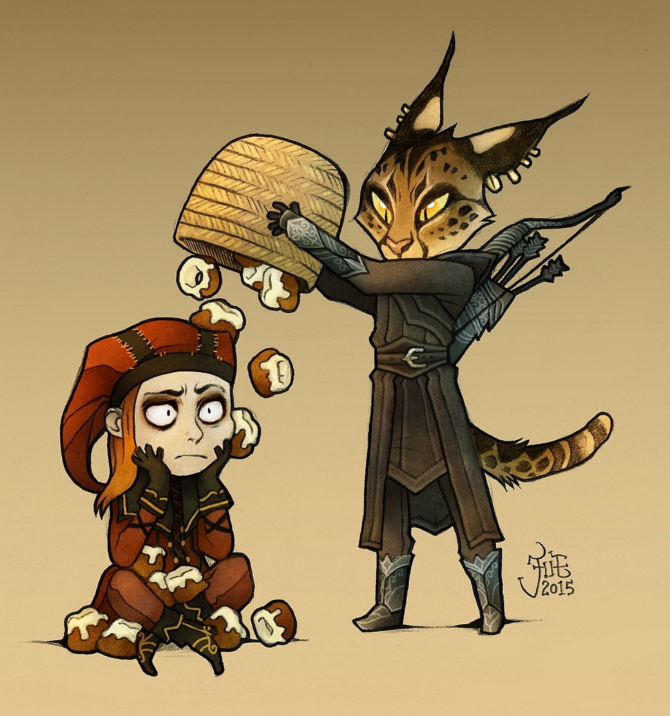 brown cat illustration, The Elder Scrolls V: Skyrim HD wallpaper
