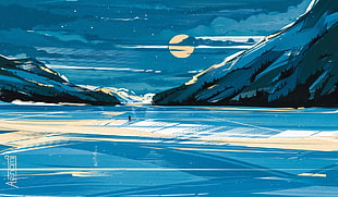 snowfiled during nighttime illustration, artwork, Aenami