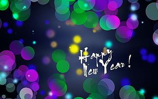 happy new year text, Christmas, New Year, bokeh