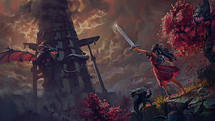 person holding sword game screenshot HD wallpaper