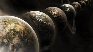 several planets, planet, digital art, universe, artwork HD wallpaper