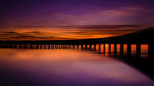 bridge during sunset, sunset, Scotland, silhouette, reflection HD wallpaper