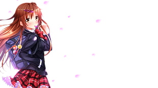 female anime character wearing school uniform and backpack HD wallpaper