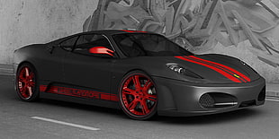 black and red Ferrari sports car