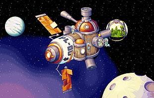 cartoon space craft illustration, Spineworld, pixel art, space, astronaut