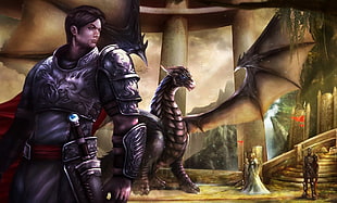 knight with dragon art HD wallpaper
