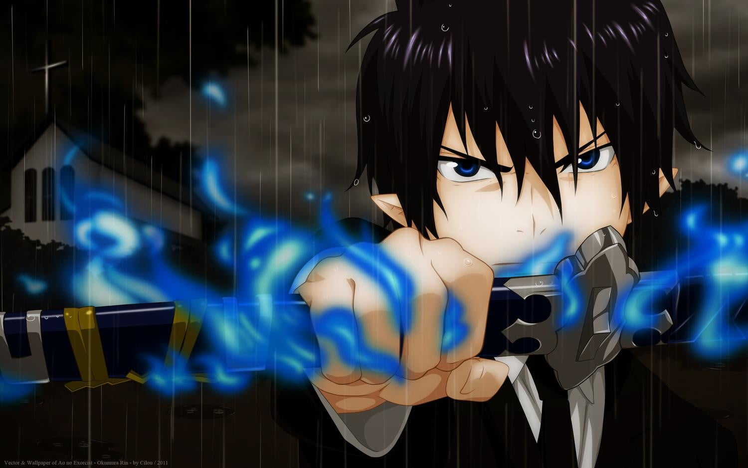 Male anime character holding sword, anime, Blue Exorcist, Okumura Rin, fire  HD wallpaper | Wallpaper Flare