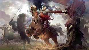 knight riding horse digital wallpaper, horse, fantasy art HD wallpaper