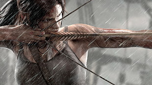 Tomb Raider illustration, Tomb Raider, archer, hair bows, hunter