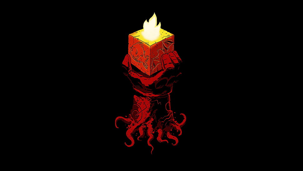 hand holding fire illustration, minimalism, Hellboy, comics, fire HD wallpaper