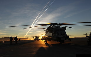 black helicopter, helicopters, aircraft, sunset, MH-53 Pave Low