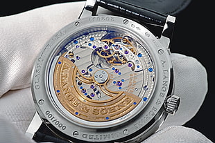 silver-and-gold-colored mechanical watch, watch, luxury watches, A. Lange & Söhne HD wallpaper