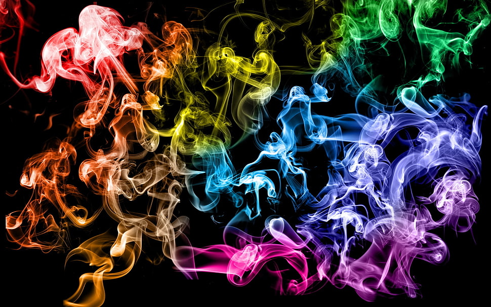 blue, purple, pink, green, and yellow smoke graphic wallpaper HD wallpaper