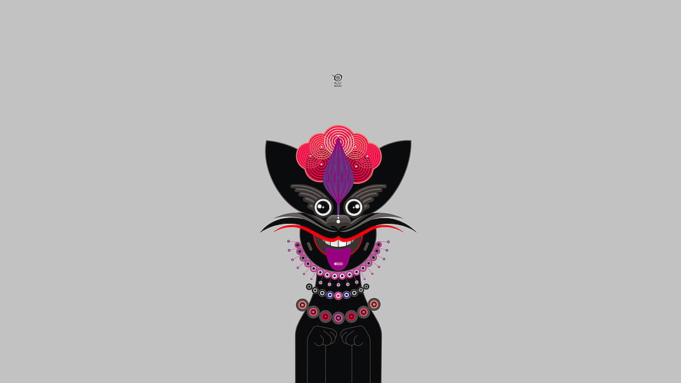 black cat illustration against gray background HD wallpaper