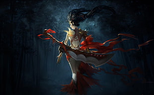 woman with white and red sword illustration