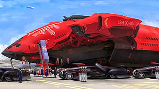 red and black vehicle, digital art, science fiction
