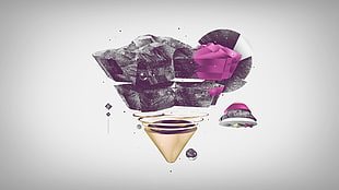 diamond-shaped gray, purple, and white decor with white as background