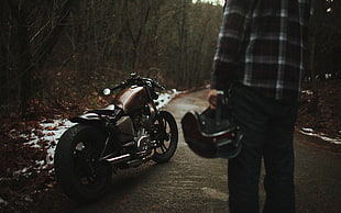 brown cruiser motorcycle, motorcycle, Bobber