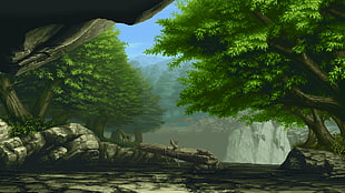 green trees painting, pixel art, nature, trees