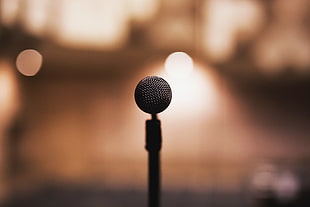 selective focus photography of black microphone, microphone, music, depth of field, bokeh