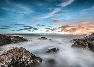 sea, sky, ocean, rocks HD wallpaper