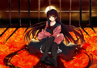 black haired anime female character HD wallpaper