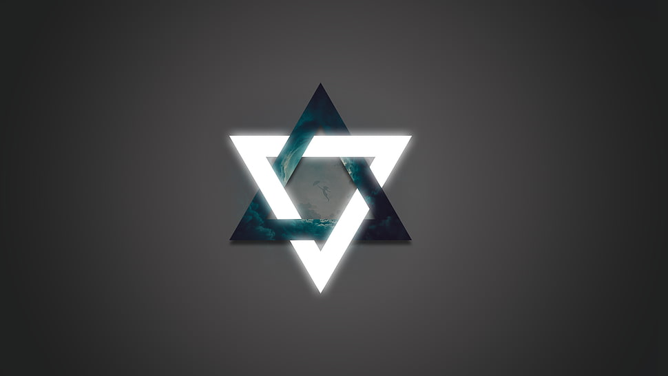 white and black pentagram logo, geometry,  grey, degrade, triangle HD wallpaper
