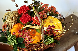 assorted flower decor on basket