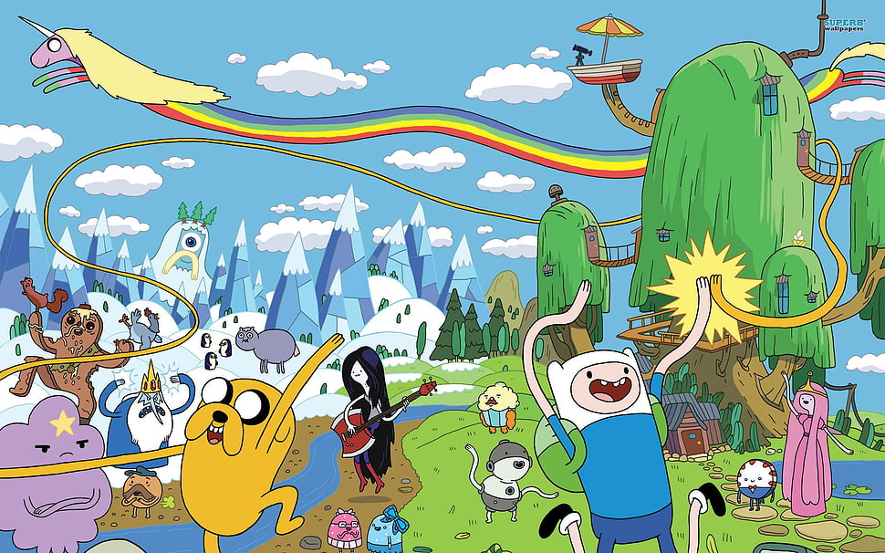 Peatnus caroon movie illustration, Adventure Time, Princess Bubblegum, Marceline the vampire queen, Jake the Dog HD wallpaper