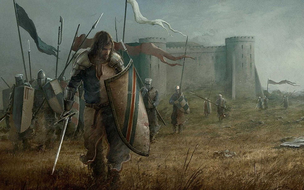 illustration of medieval soldiers, fantasy art, knight HD wallpaper