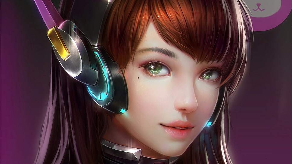 red haired female anime character, D.Va (Overwatch), Overwatch, video games, longhair HD wallpaper